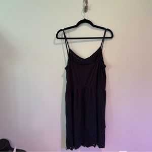 Loft navy eyelet summer romper dress, lined, medium.
